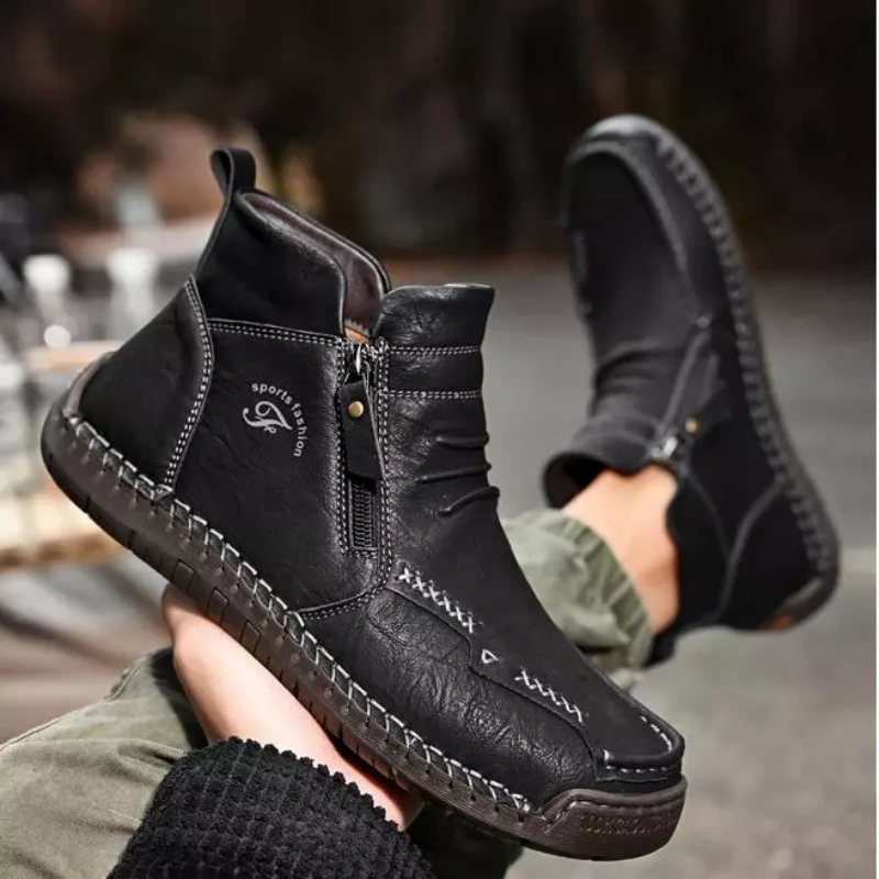 Mens Everyday Leather Zipper Arch Support Non-Slip Boots