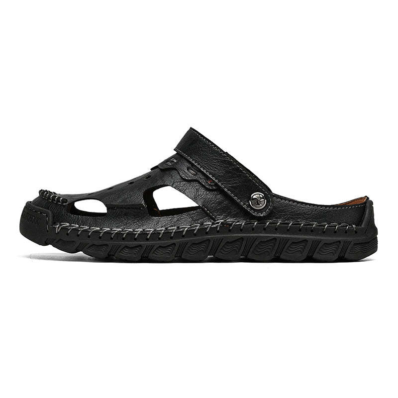 Men's Casual Closed Toe Adjustable Leather Sandals Handmade Fisherman Beach Sandals