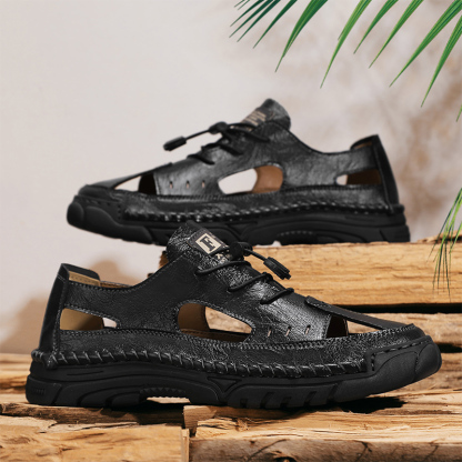 Men'S Sandals Outdoor Leather Closed Toe Beach Shoes