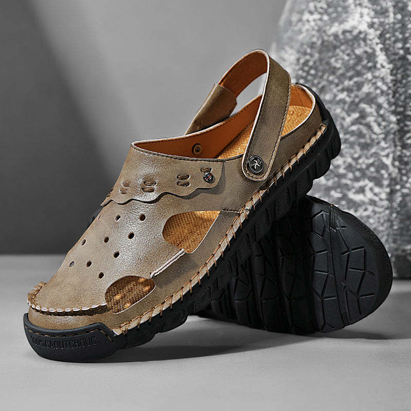 Men's Casual Closed Toe Adjustable Leather Sandals Handmade Fisherman Beach Sandals