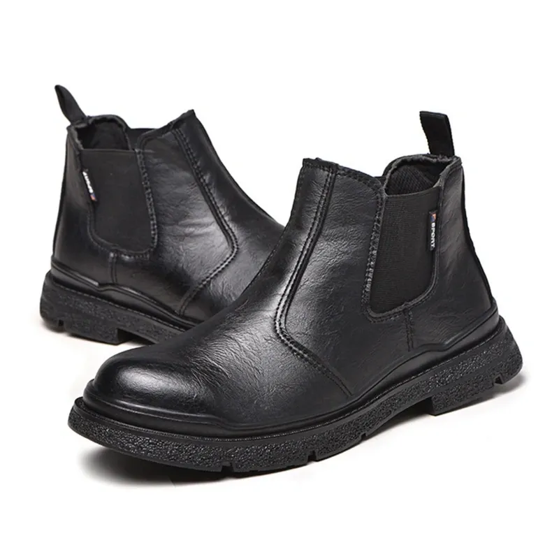 ⏰Last Day Sale 70% off-Men's Genuine Leather Steel Toe Chelsea Work Boots – Anti-Puncture, Waterproof, Slip-On Safety Shoes, Durable & Non-Slip