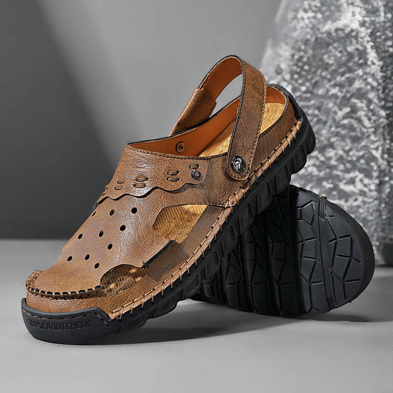 Men's Casual Closed Toe Adjustable Leather Sandals Handmade Fisherman Beach Sandals