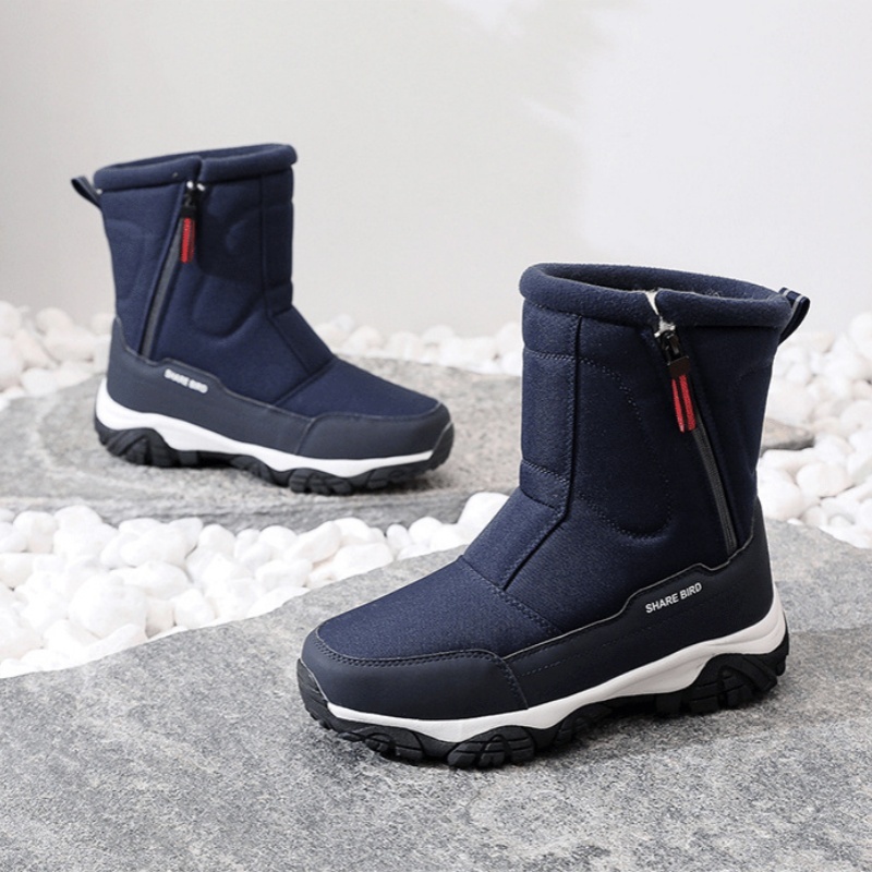 Men's Winter Warm Lined Arch Support Waterproof Non-slip Zipper Insulated Snow Boots
