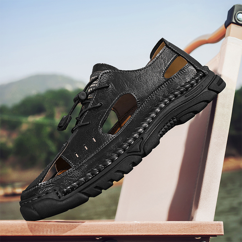 Men'S Sandals Outdoor Leather Closed Toe Beach Shoes