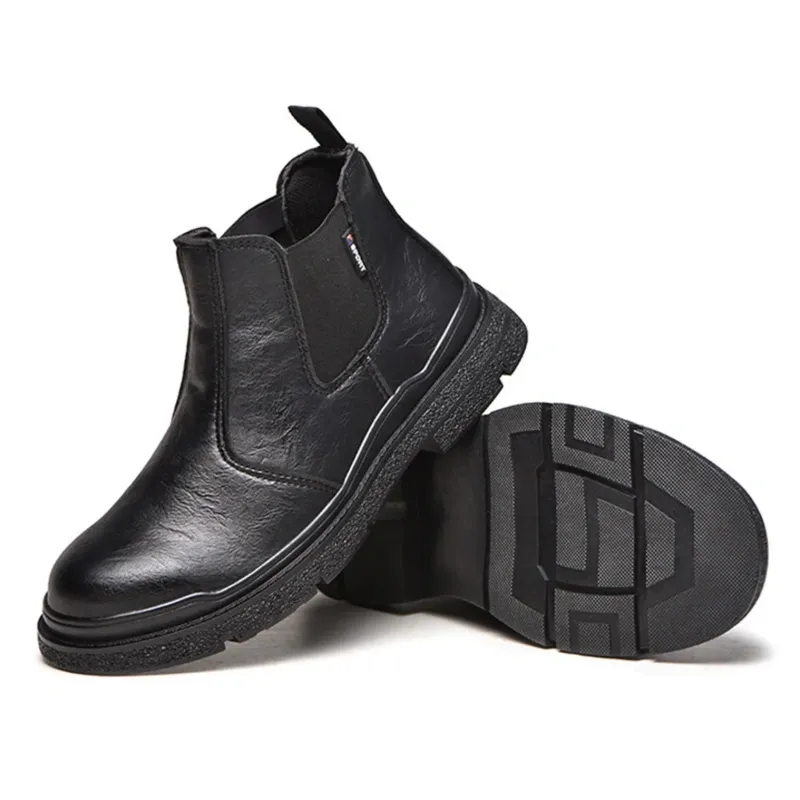 ⏰Last Day Sale 70% off-Men's Genuine Leather Steel Toe Chelsea Work Boots – Anti-Puncture, Waterproof, Slip-On Safety Shoes, Durable & Non-Slip