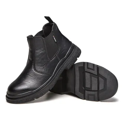 ⏰Last Day Sale 70% off-Men's Genuine Leather Steel Toe Chelsea Work Boots – Anti-Puncture, Waterproof, Slip-On Safety Shoes, Durable & Non-Slip