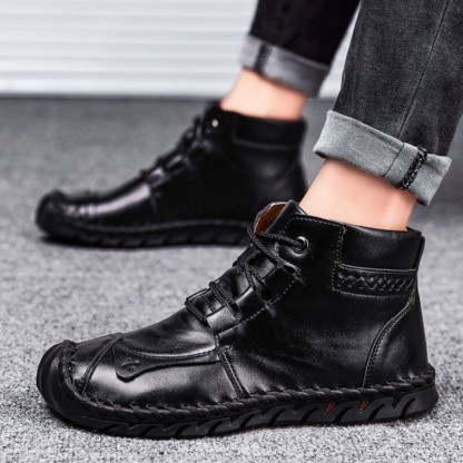Men's Comfortable Waterproof Durable Handmade Leather Shoes Wide Toe Shoes