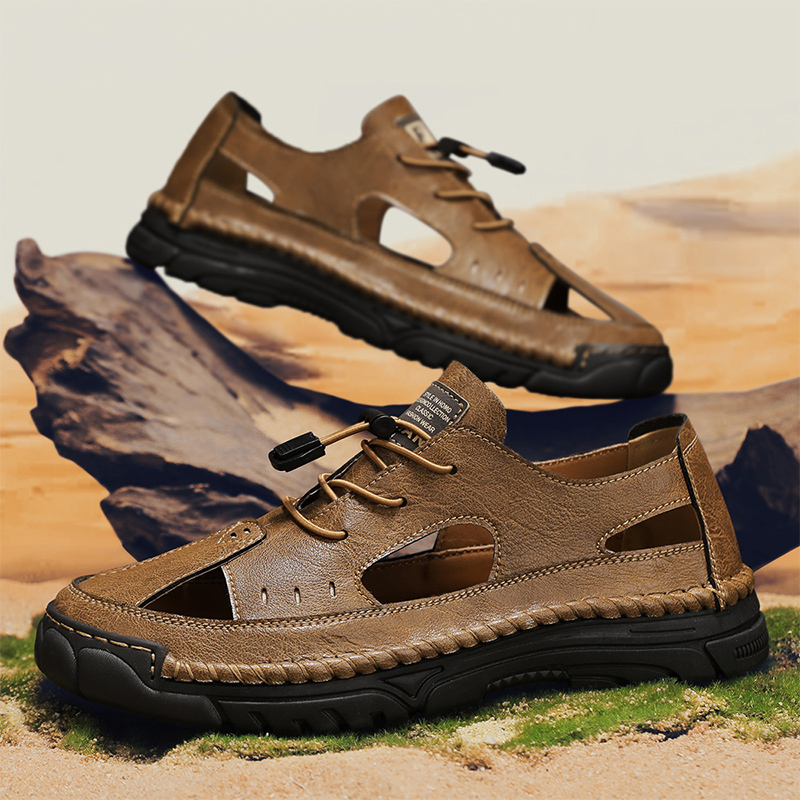Men'S Sandals Outdoor Leather Closed Toe Beach Shoes