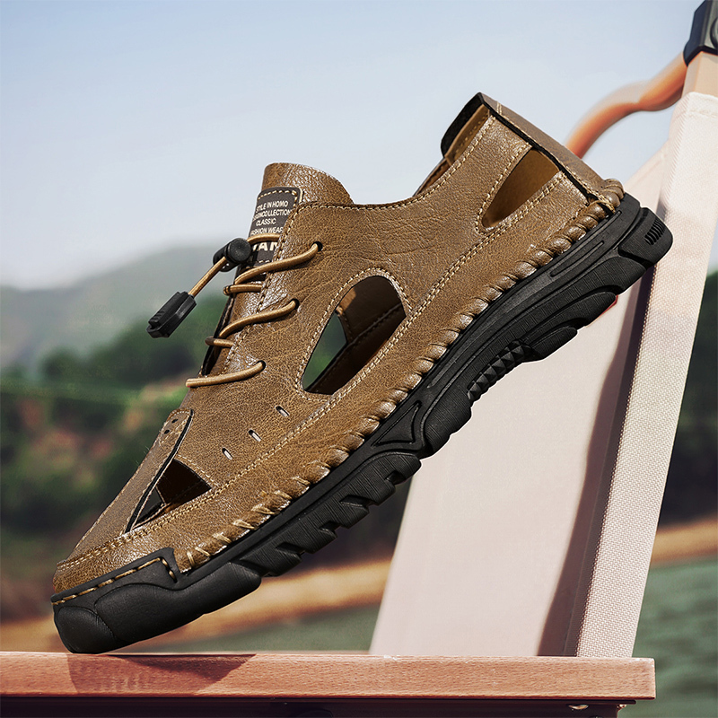 Men'S Sandals Outdoor Leather Closed Toe Beach Shoes