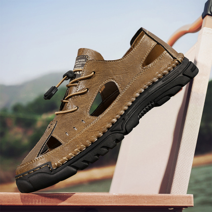 Men'S Sandals Outdoor Leather Closed Toe Beach Shoes