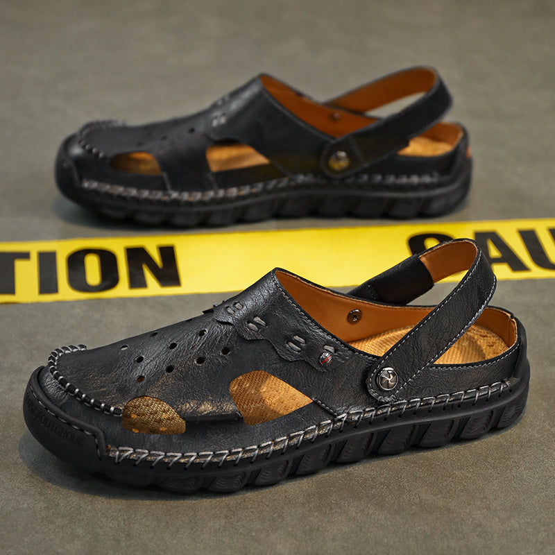 Men's Casual Closed Toe Adjustable Leather Sandals Handmade Fisherman Beach Sandals