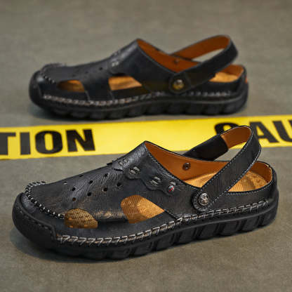Men's Casual Closed Toe Adjustable Leather Sandals Handmade Fisherman Beach Sandals