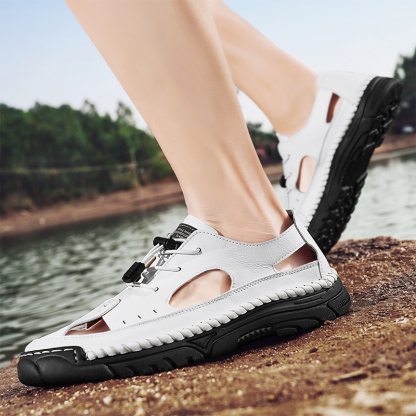 Men'S Sandals Outdoor Leather Closed Toe Beach Shoes