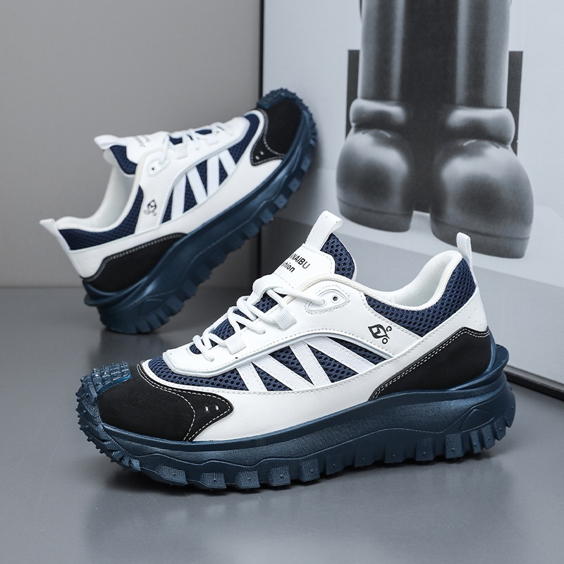 Plus Size 2025 Spring Men's Casual Fashion Sneakers Match Color Striped Street Style Lace-up Low-top Tire Pattern Sole Wear Resistant Non-Slip