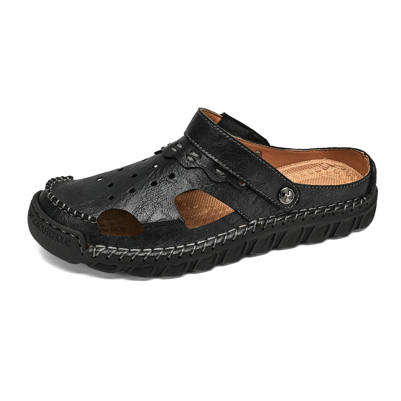 Men's Casual Closed Toe Adjustable Leather Sandals Handmade Fisherman Beach Sandals