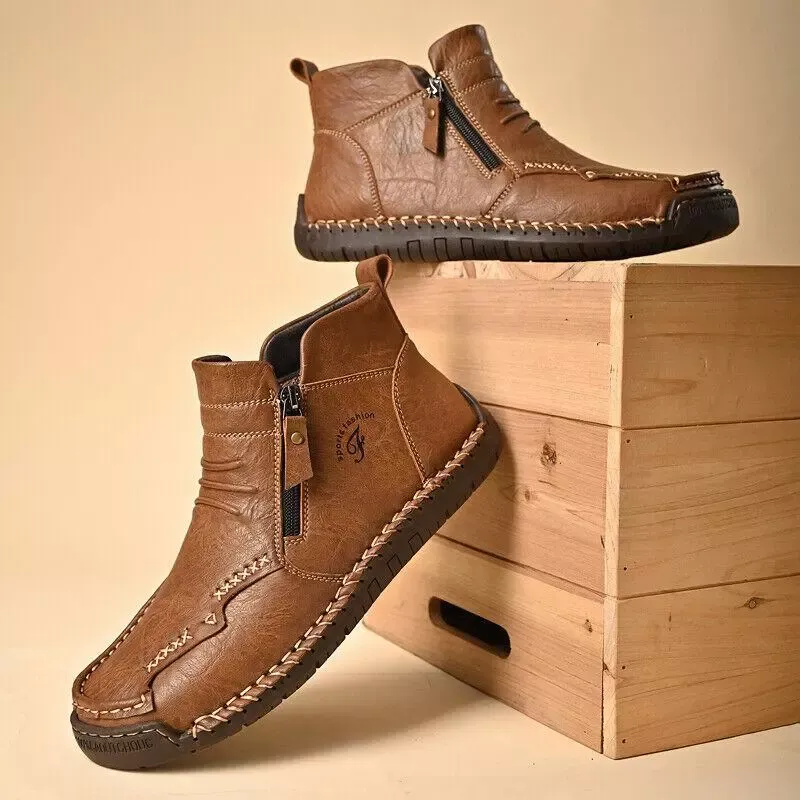 Mens Everyday Leather Zipper Arch Support Non-Slip Boots