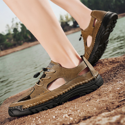Men'S Sandals Outdoor Leather Closed Toe Beach Shoes