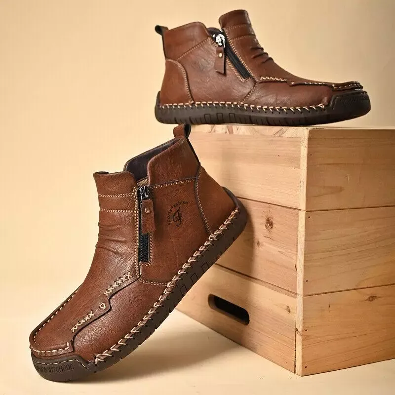 Mens Everyday Leather Zipper Arch Support Non-Slip Boots