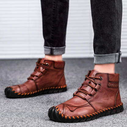 Men's Comfortable Waterproof Durable Handmade Leather Shoes Wide Toe Shoes