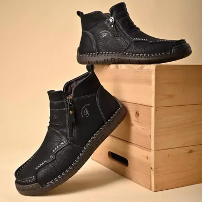 Mens Everyday Leather Zipper Arch Support Non-Slip Boots