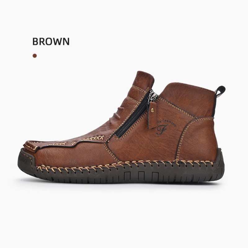 Mens Everyday Leather Zipper Arch Support Non-Slip Boots