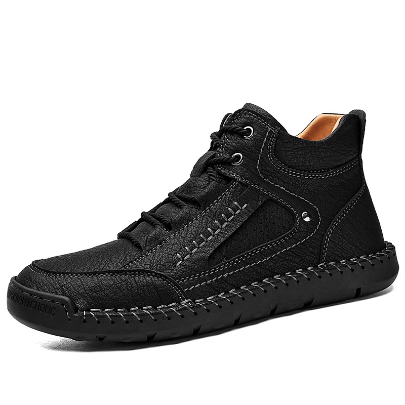 Men's Leather High Top Hiking Shoes Chukka Boots,Hand Sewing Non-Slip Good Arch Support Casual Outdoor Work Trekking Shoes