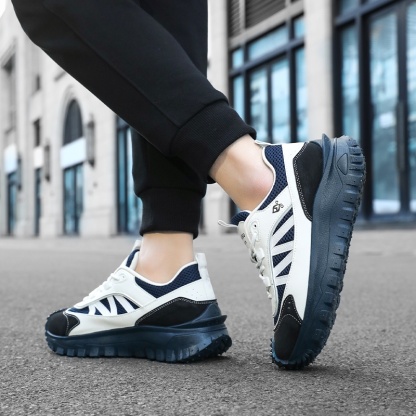 Plus Size 2025 Spring Men's Casual Fashion Sneakers Match Color Striped Street Style Lace-up Low-top Tire Pattern Sole Wear Resistant Non-Slip