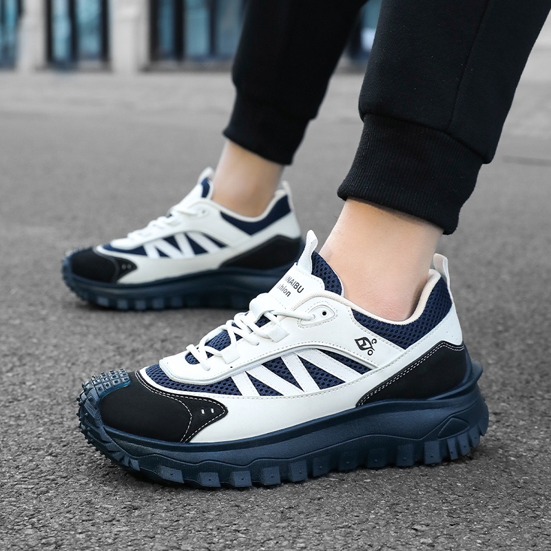 Plus Size 2025 Spring Men's Casual Fashion Sneakers Match Color Striped Street Style Lace-up Low-top Tire Pattern Sole Wear Resistant Non-Slip