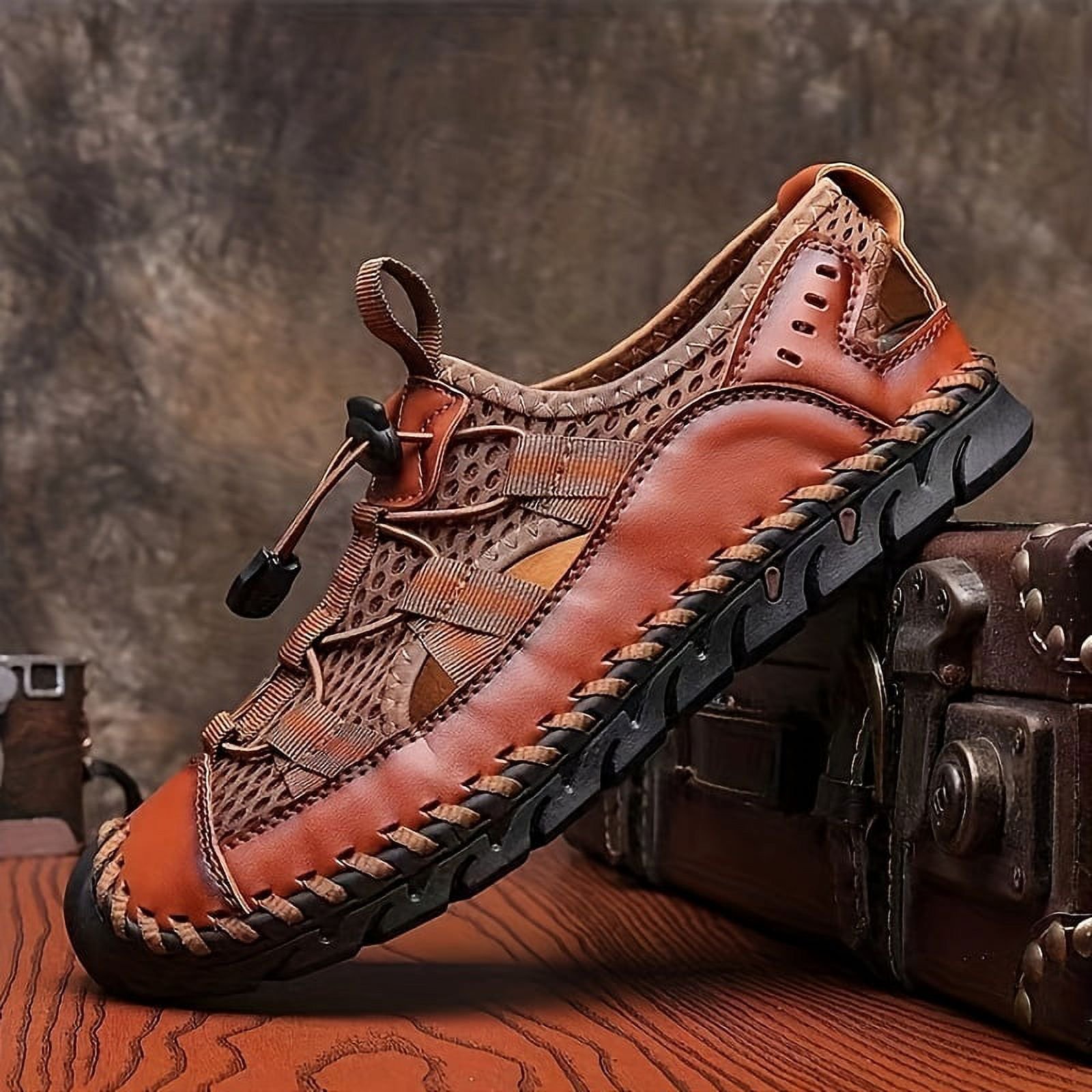 Men’s Breathable Leather Summer Sandals – Handmade Closed-Toe Fisherman Style for Beach, Hiking & Casual Outdoor Wear