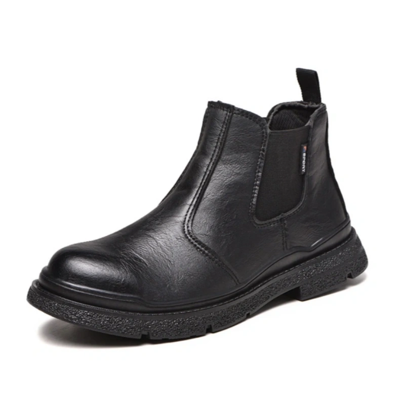 ⏰Last Day Sale 70% off-Men's Genuine Leather Steel Toe Chelsea Work Boots – Anti-Puncture, Waterproof, Slip-On Safety Shoes, Durable & Non-Slip