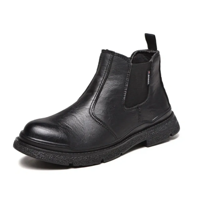 ⏰Last Day Sale 70% off-Men's Genuine Leather Steel Toe Chelsea Work Boots – Anti-Puncture, Waterproof, Slip-On Safety Shoes, Durable & Non-Slip