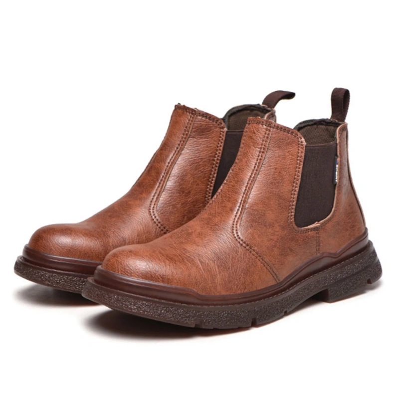 ⏰Last Day Sale 70% off-Men's Genuine Leather Steel Toe Chelsea Work Boots – Anti-Puncture, Waterproof, Slip-On Safety Shoes, Durable & Non-Slip