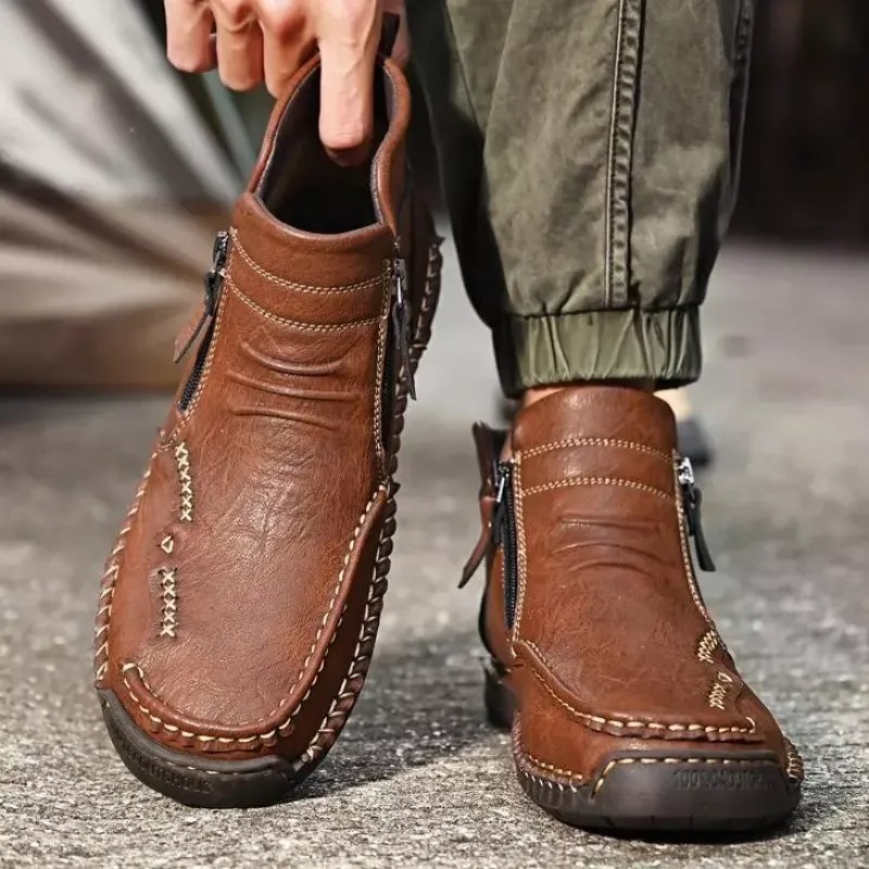 Mens Everyday Leather Zipper Arch Support Non-Slip Boots