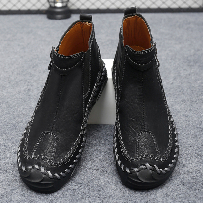 Mens Hand Stitching Leather Lace Up Ankle Boots Casual Vintage Non Slip Flats Arch Support Loafers for Hiking Walking Driving Chukka Boots