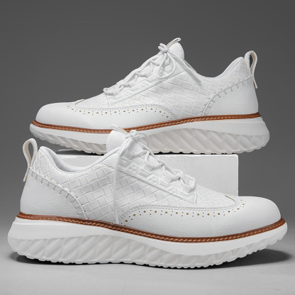 Men's Blue Casual Sneakers, Artificial Leather Upper,Thick Soles, Big Sizes, British Style, Brogues Shoes,Comfortable