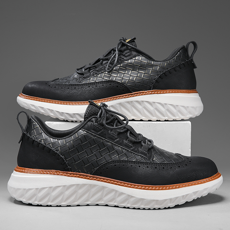 Men's Blue Casual Sneakers, Artificial Leather Upper,Thick Soles, Big Sizes, British Style, Brogues Shoes,Comfortable