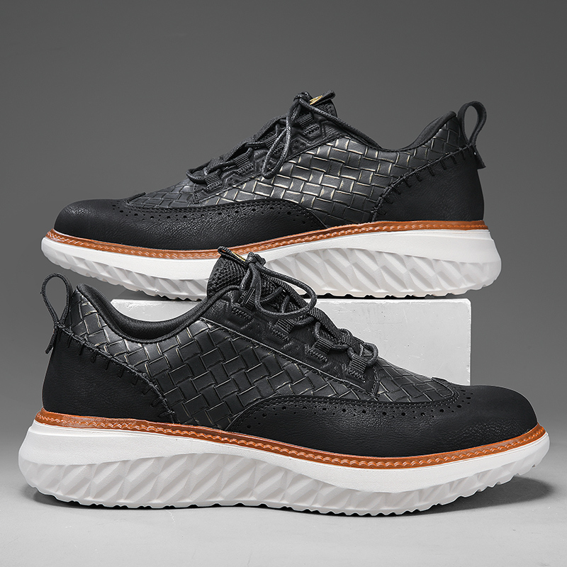 Men's Blue Casual Sneakers, Artificial Leather Upper,Thick Soles, Big Sizes, British Style, Brogues Shoes,Comfortable