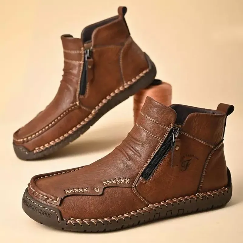 Mens Everyday Leather Zipper Arch Support Non-Slip Boots