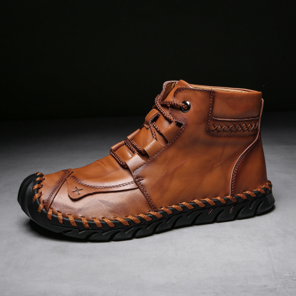 Men's Comfortable Waterproof Durable Handmade Leather Shoes Wide Toe Shoes