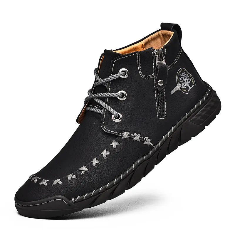 (🎄 Christmas Sale! 50% Off, Grab It Now!🛍️ )Men's Outdoor Comfort Leather Hand-sewn Zipper Boots Non-slip Durable Driving Boots