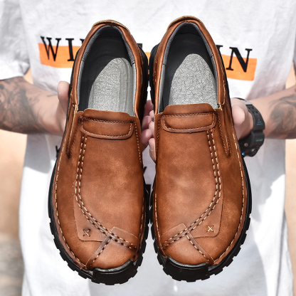Mens Casual Shoes Summer Breathable Sneakers Loafers Walking Shoes Hand Made Lace-Up Leather Dress Flats Shoes for Driving Business Working Office
