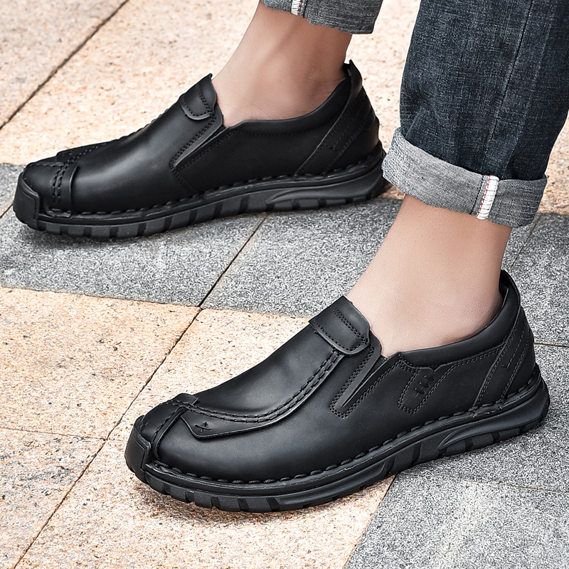Mens Casual Shoes Summer Breathable Sneakers Loafers Walking Shoes Hand Made Lace-Up Leather Dress Flats Shoes for Driving Business Working Office