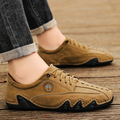 (🎁Free Orthotic Insoles🔥)Men’s Handmade Premium Cowhide Leather Lace-Up Dress Shoes with Arch Support, Breathable for Summer Walking & Driving