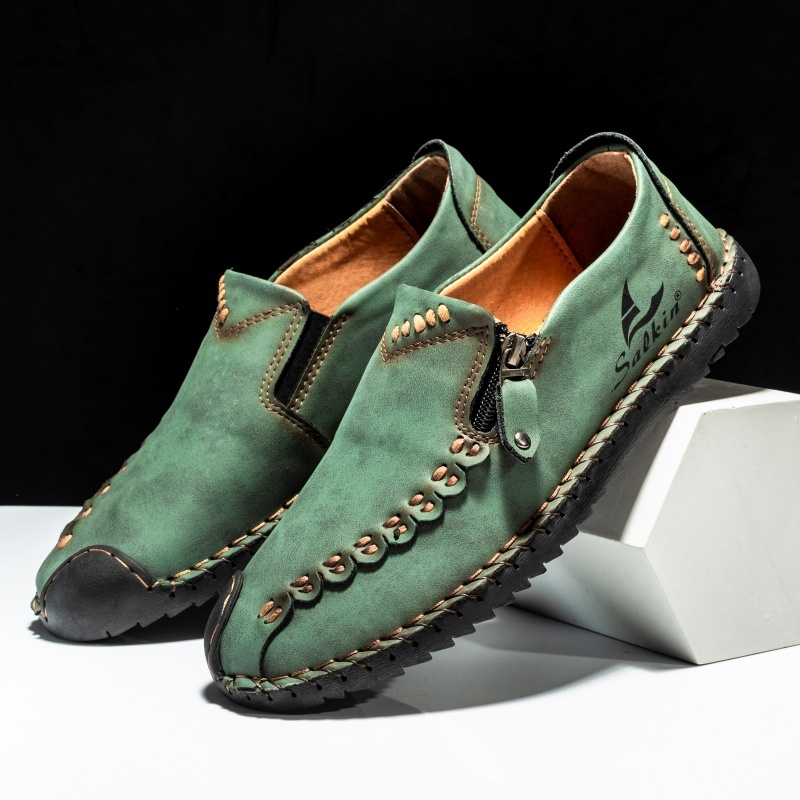 Men's Genuine Leather Casual Loafers with Arch Support, Non-Slip Rubber Sole, Breathable Memory Foam Insole, Comfortable Walking & Driving Slip-On Shoes