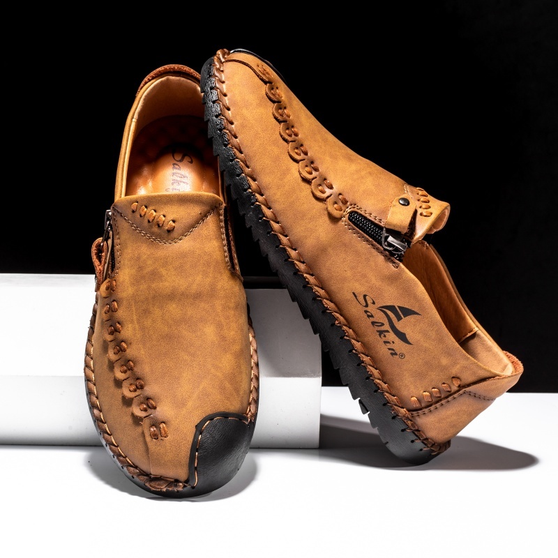 Men's Genuine Leather Casual Loafers with Arch Support, Non-Slip Rubber Sole, Breathable Memory Foam Insole, Comfortable Walking & Driving Slip-On Shoes