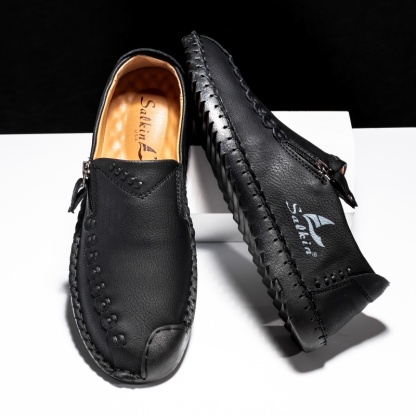Men's Genuine Leather Casual Loafers with Arch Support, Non-Slip Rubber Sole, Breathable Memory Foam Insole, Comfortable Walking & Driving Slip-On Shoes