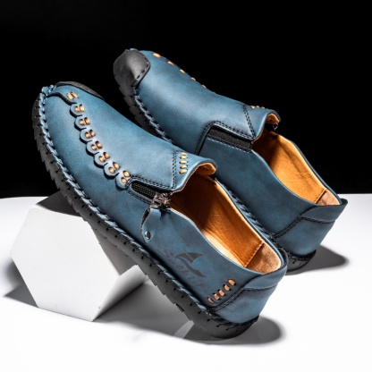 Men's Genuine Leather Casual Loafers with Arch Support, Non-Slip Rubber Sole, Breathable Memory Foam Insole, Comfortable Walking & Driving Slip-On Shoes