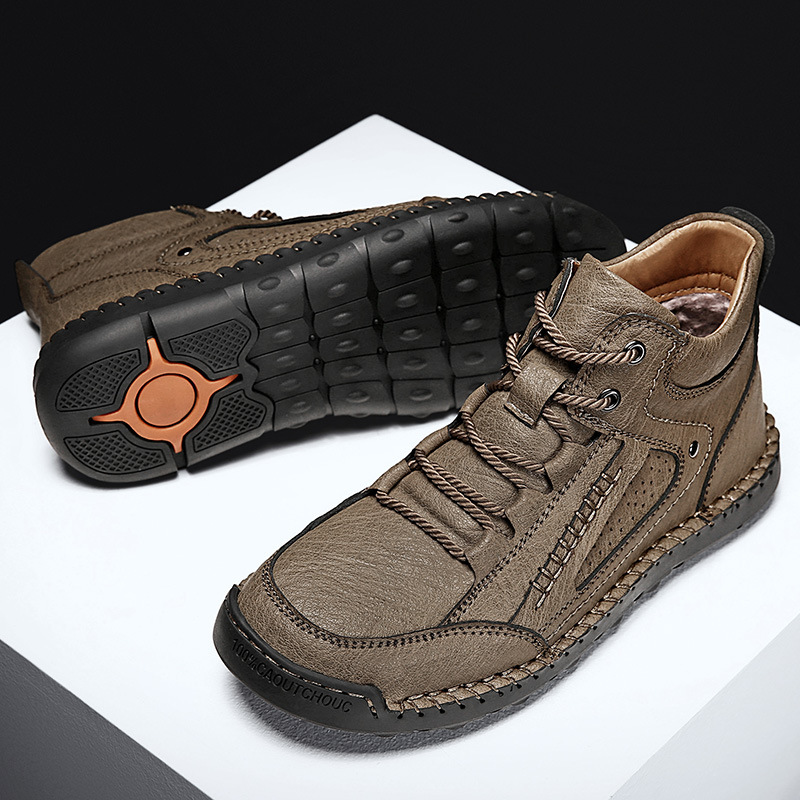 Men's Leather High Top Hiking Shoes Chukka Boots,Hand Sewing Non-Slip Good Arch Support Casual Outdoor Work Trekking Shoes