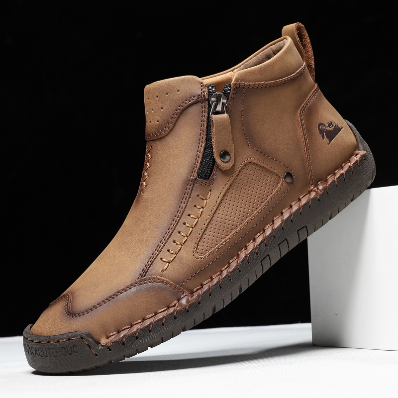 ✅ Complies with ASTM Standards Men’s Durable Leather Zip Work Boots – Waterproof, Non-Slip, Wide Toe & Arch Support