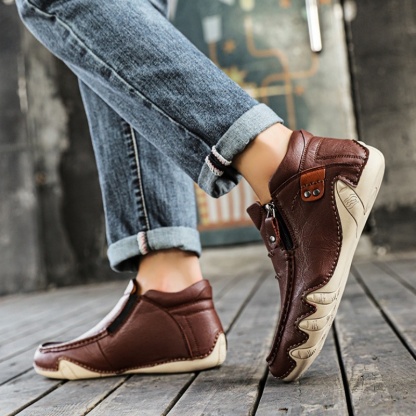 Limited Time Sale 70% OFF – Men’s Retro Leather Zip Boots Built for Comfort, Wide Toe, Arch Support, Pressure Relief, Waterproof for Every Season